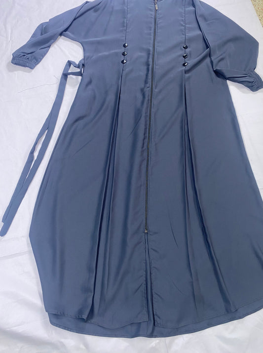 Elegant Front Zip Abaya With Decorative Buttons